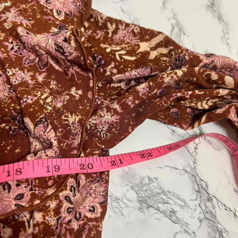 NWOT Free people lux floral jumpsuit ruffle brown pink Sz S